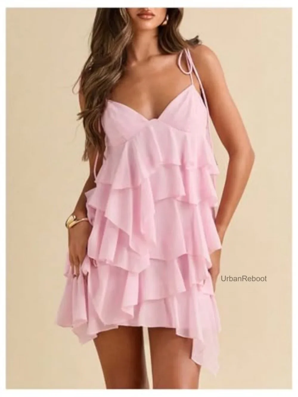 Ruffled Mini Dress Sleeveless V-Neck Cocktail Sundress